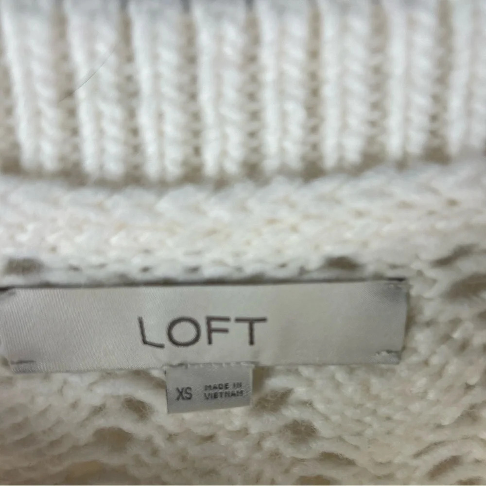 Ann Taylor Loft Women's XS Ivory Crochet Sweater Scalloped Hem Pullover - Picture 6 of 8